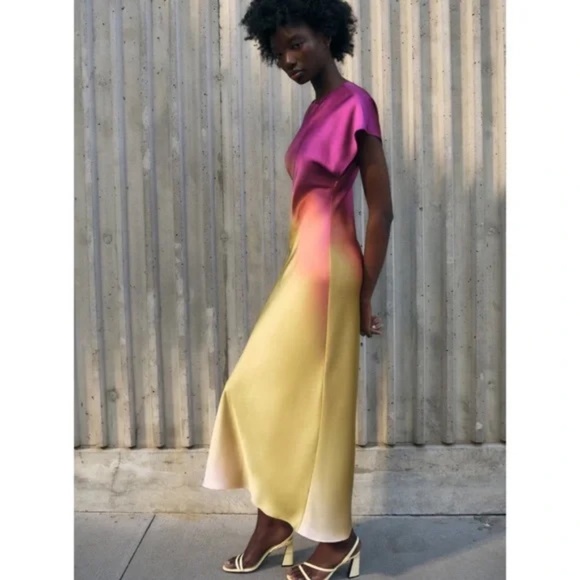 ZARA Multicolour Long Tie-Dye Dress Size XL - Picture 4 of 8